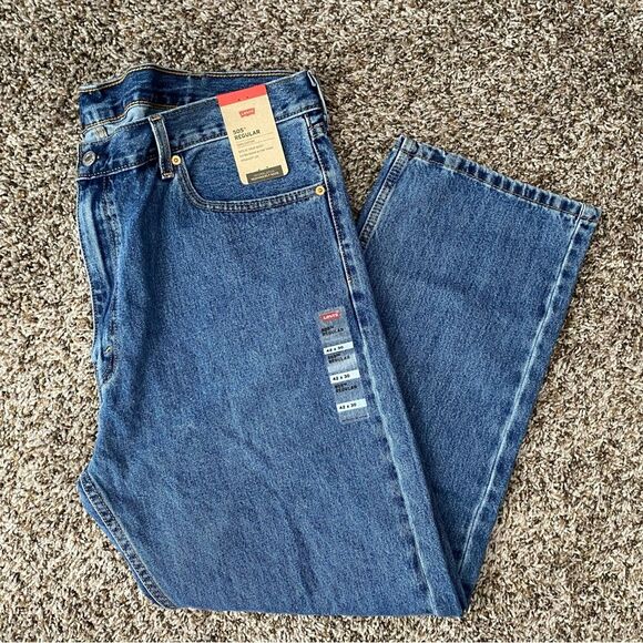 Levi's 505 Regular Fit Medium Stonewash Straight Leg Denim Jeans Mens 42 - Picture 1 of 6